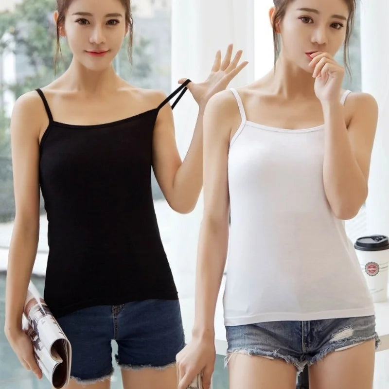 1/2pcs Women Sexy Camisoles Summer Strap Cotton Sleeveless Shirt Thin  Vest Solid Top Simple Slim Base Vest Tops Female Undies