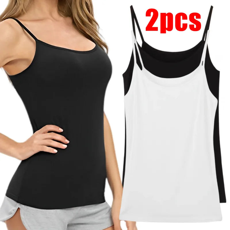 1/2pcs Women Sexy Camisoles Summer Strap Cotton Sleeveless Shirt Thin  Vest Solid Top Simple Slim Base Vest Tops Female Undies