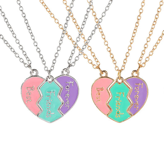 1 Set Friendship Gifts BFF Necklaces For Sister Birthday Jewelry Best Friend Forever Necklace For 3 Girls Matching Heart Pendant