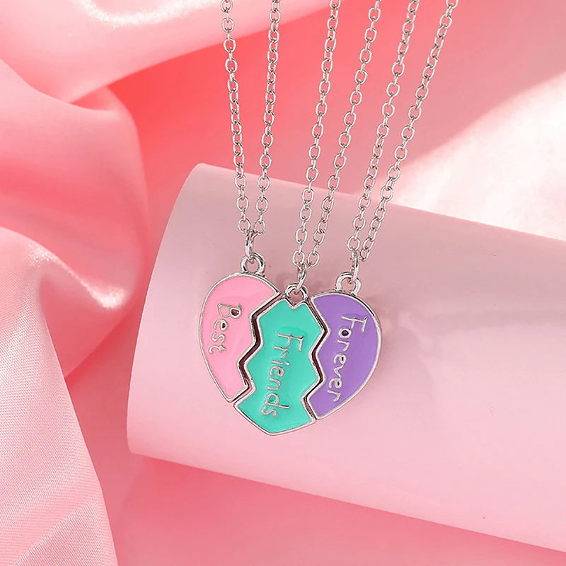 1 Set Friendship Gifts BFF Necklaces For Sister Birthday Jewelry Best Friend Forever Necklace For 3 Girls Matching Heart Pendant