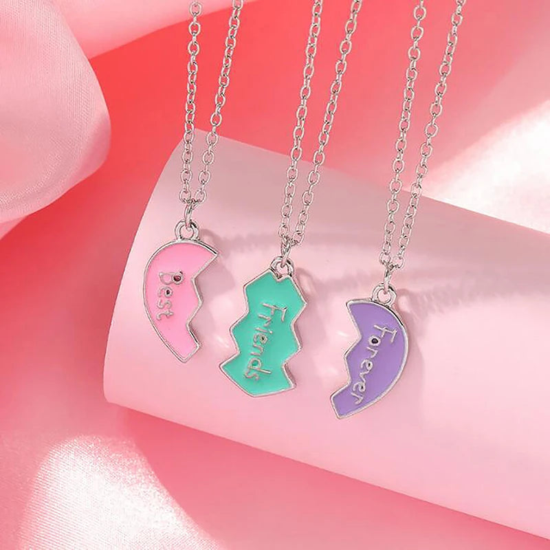 1 Set Friendship Gifts BFF Necklaces For Sister Birthday Jewelry Best Friend Forever Necklace For 3 Girls Matching Heart Pendant