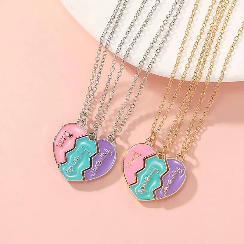 1 Set Friendship Gifts BFF Necklaces For Sister Birthday Jewelry Best Friend Forever Necklace For 3 Girls Matching Heart Pendant