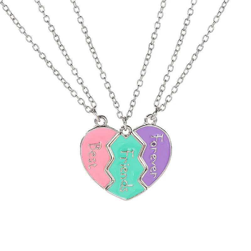 1 Set Friendship Gifts BFF Necklaces For Sister Birthday Jewelry Best Friend Forever Necklace For 3 Girls Matching Heart Pendant