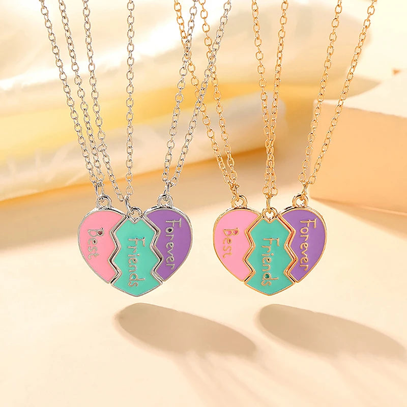 1 Set Friendship Gifts BFF Necklaces For Sister Birthday Jewelry Best Friend Forever Necklace For 3 Girls Matching Heart Pendant