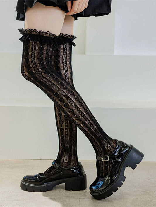 1 pair of new Lolita stockings lace stockings Lolita knee high JK girls thigh stockings Cos knee high stockings