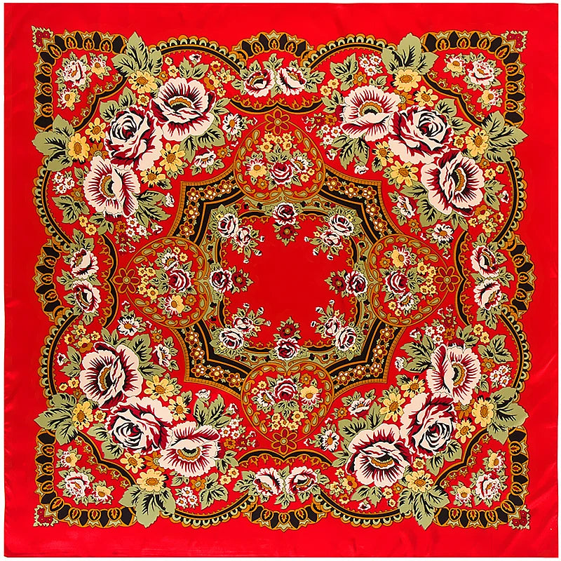 130cm 2021 New Luxury Brand Bohemia Print Winter Silk Scarf Women Twill Floral Turban Headband Large Hijab Square Scarf Shawl