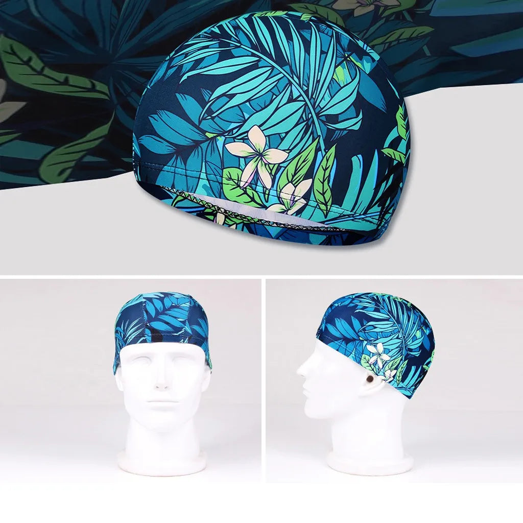 1PC  Fashion Swimming Cap Men/Women Flowers Printed Long Hair Sports Swim Pool Bathing Hat Elastic Nylon Turban Sports Accessory