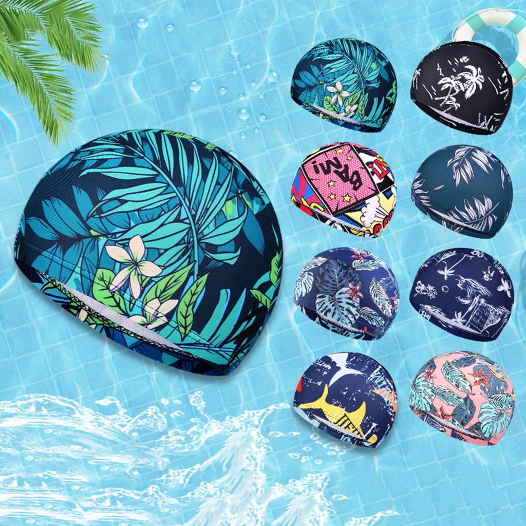 1PC  Fashion Swimming Cap Men/Women Flowers Printed Long Hair Sports Swim Pool Bathing Hat Elastic Nylon Turban Sports Accessory