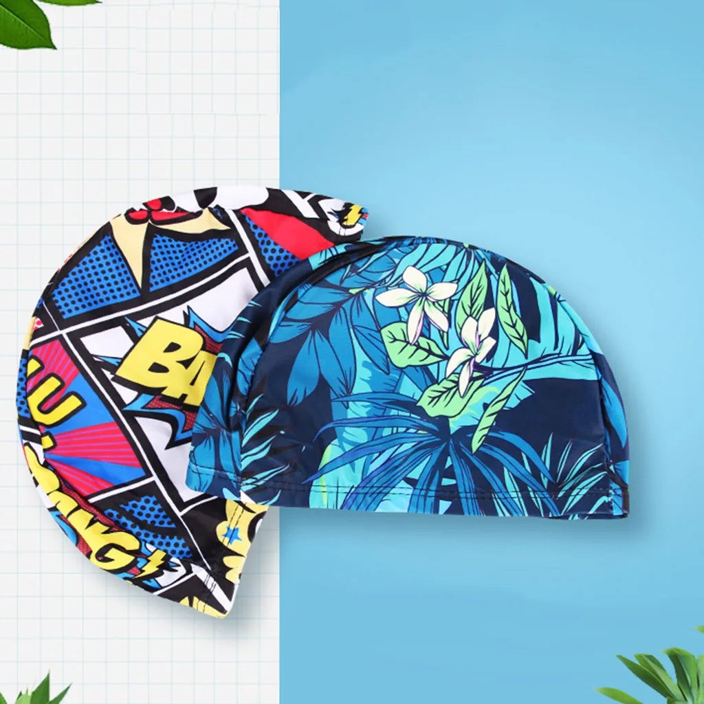 1PC  Fashion Swimming Cap Men/Women Flowers Printed Long Hair Sports Swim Pool Bathing Hat Elastic Nylon Turban Sports Accessory