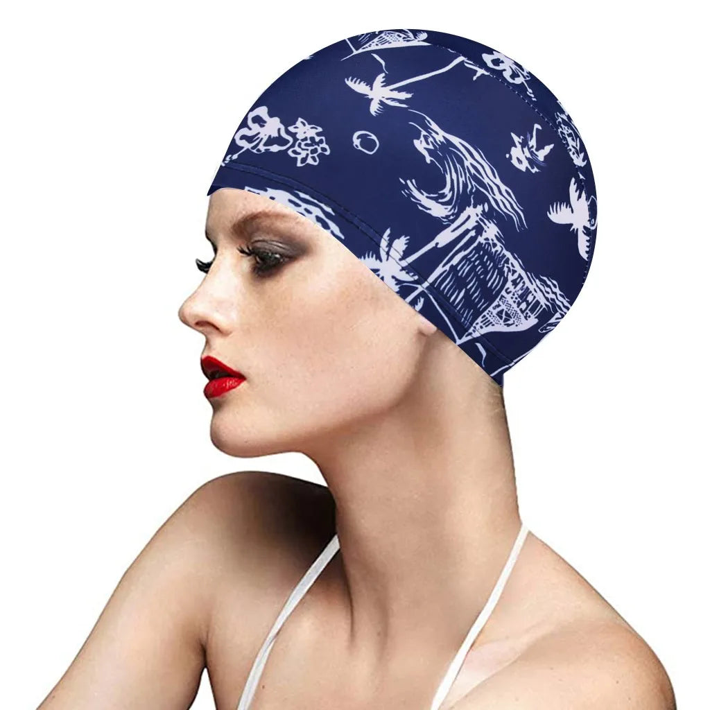 1PC  Fashion Swimming Cap Men/Women Flowers Printed Long Hair Sports Swim Pool Bathing Hat Elastic Nylon Turban Sports Accessory