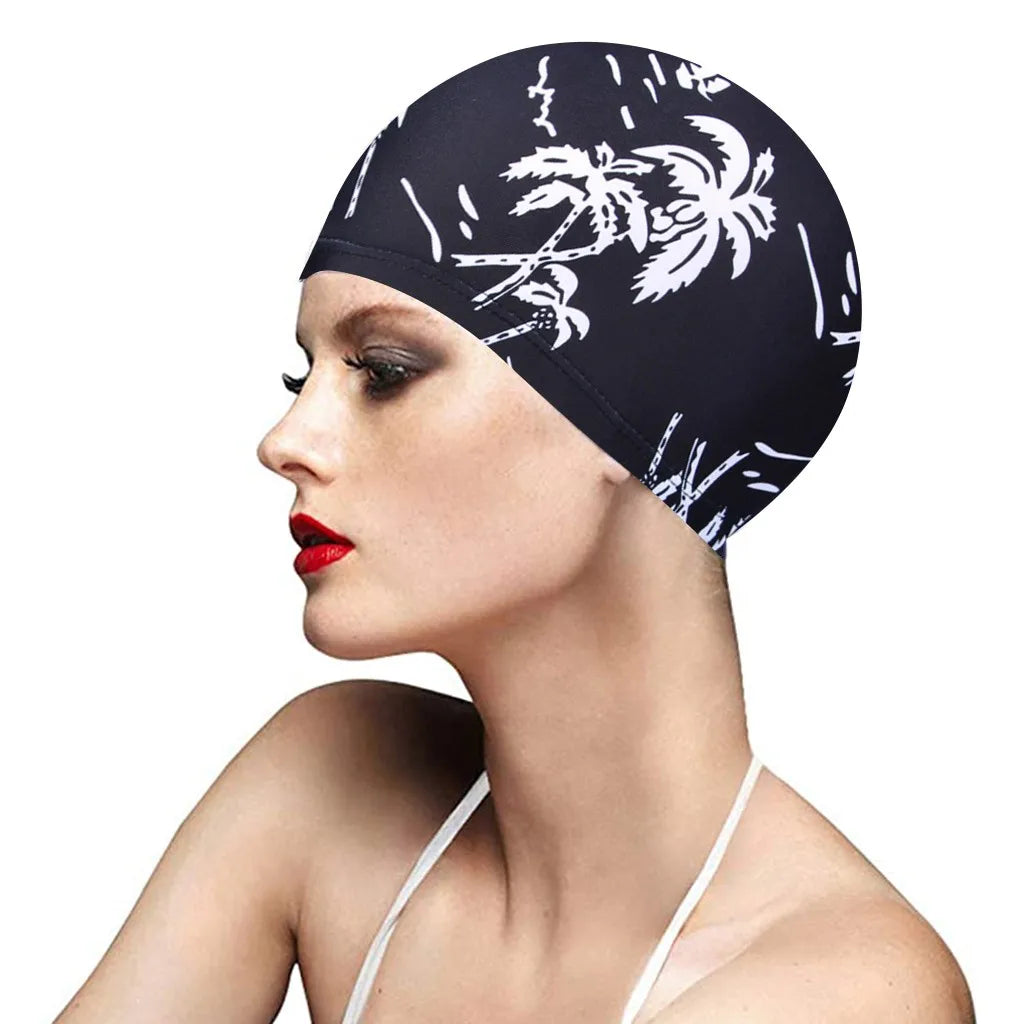 1PC  Fashion Swimming Cap Men/Women Flowers Printed Long Hair Sports Swim Pool Bathing Hat Elastic Nylon Turban Sports Accessory