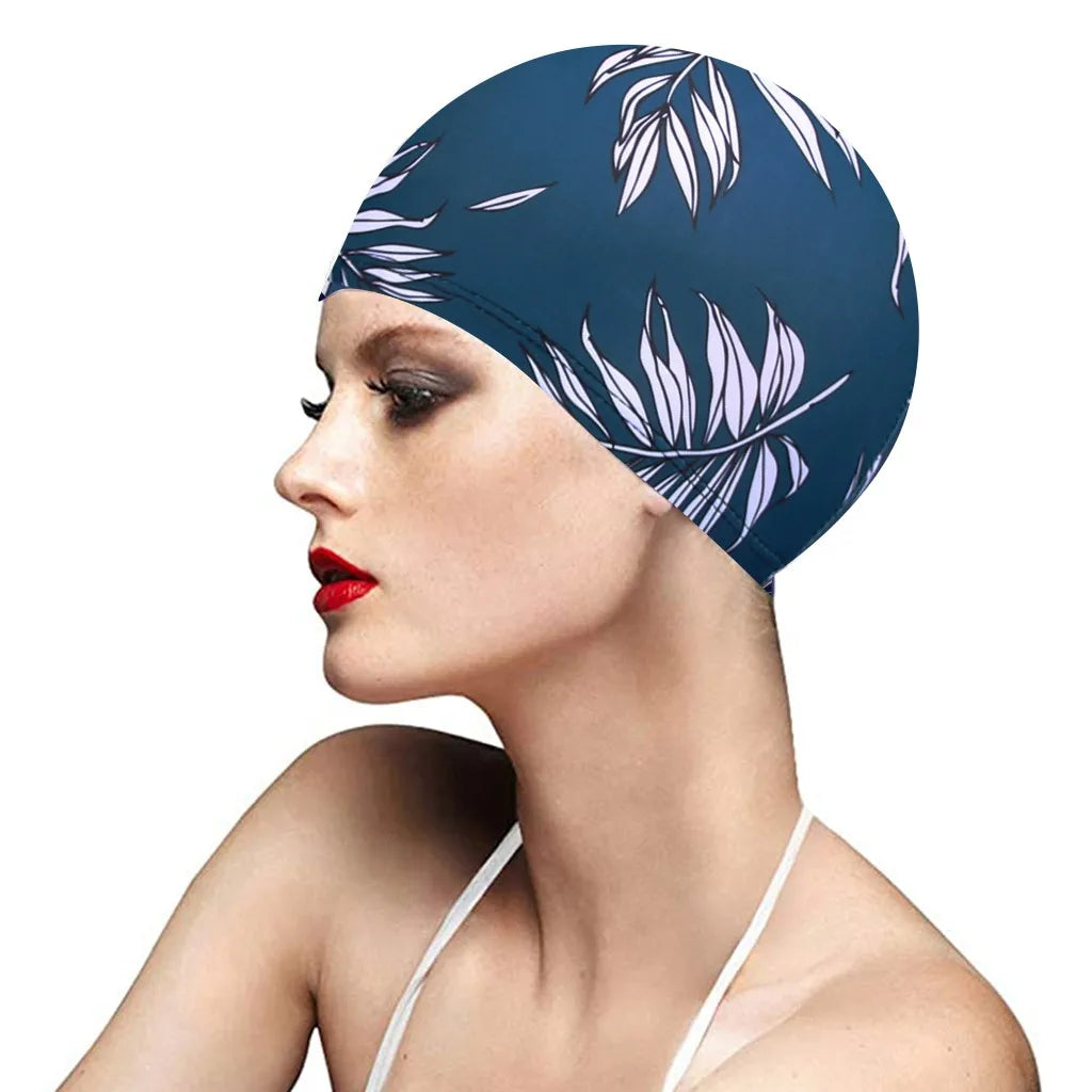 1PC  Fashion Swimming Cap Men/Women Flowers Printed Long Hair Sports Swim Pool Bathing Hat Elastic Nylon Turban Sports Accessory