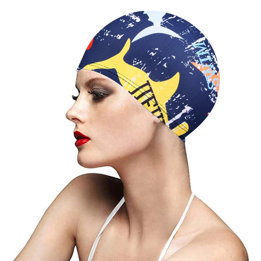 1PC  Fashion Swimming Cap Men/Women Flowers Printed Long Hair Sports Swim Pool Bathing Hat Elastic Nylon Turban Sports Accessory