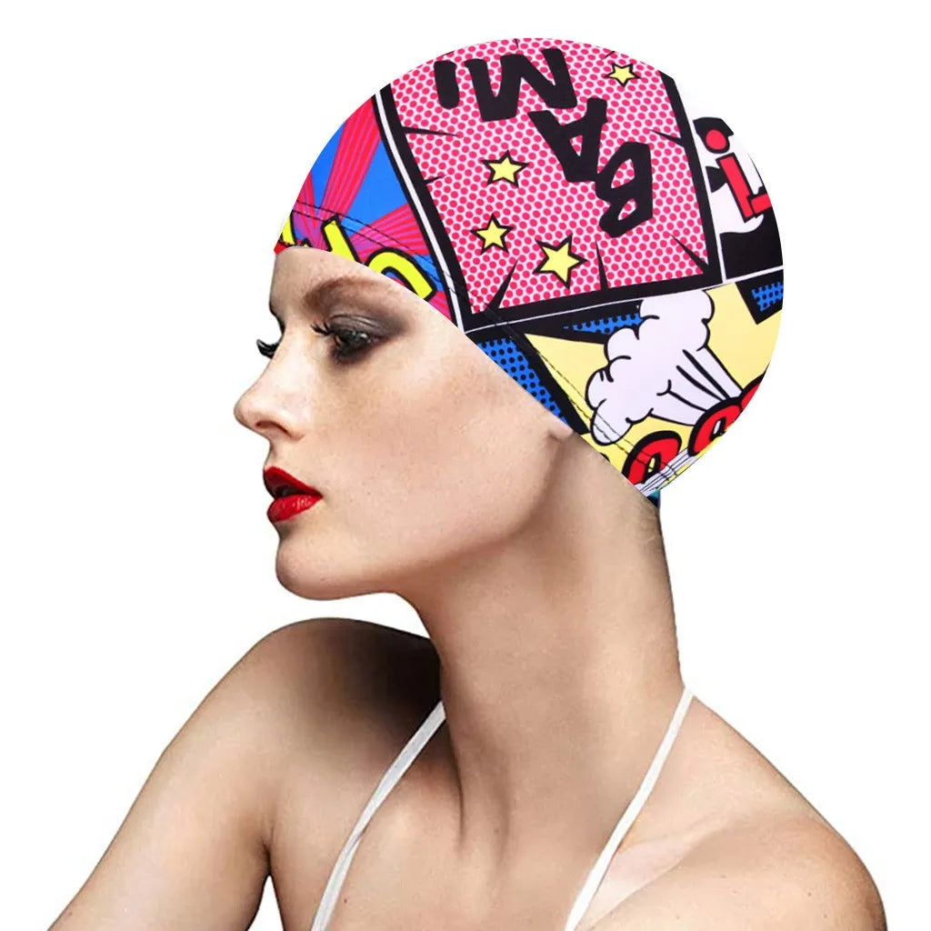 1PC  Fashion Swimming Cap Men/Women Flowers Printed Long Hair Sports Swim Pool Bathing Hat Elastic Nylon Turban Sports Accessory