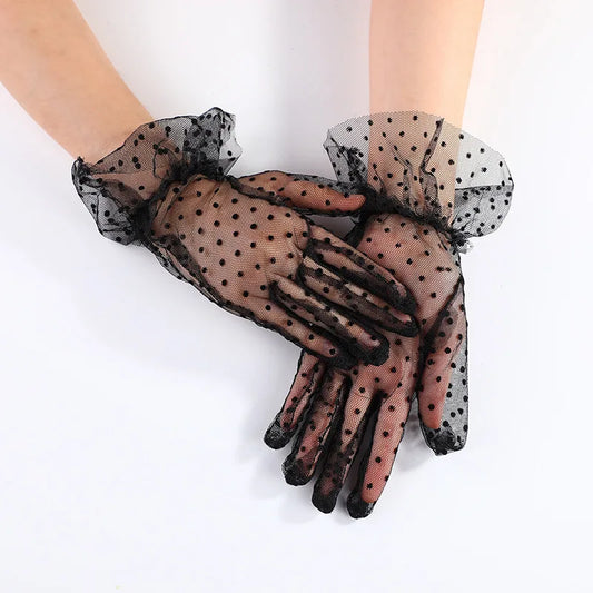 1pc Sexy Transparentes Dot Print Black White Mesh Tulle GloveSpring Summer Thin Short Glove Club Prom Party Dancing Dress Glove