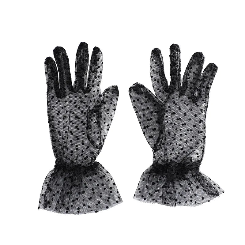 1pc Sexy Transparentes Dot Print Black White Mesh Tulle GloveSpring Summer Thin Short Glove Club Prom Party Dancing Dress Glove