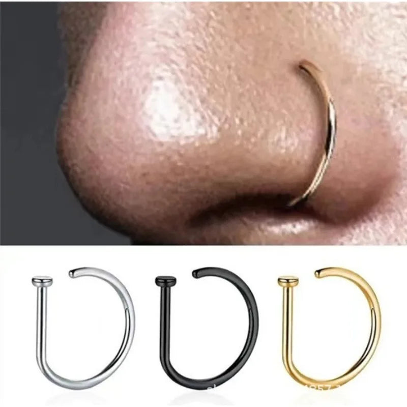 1pc/lot 8mm Punk Stainless Steel Fake Nose Ring C Clip Lip Ring Earring Helix Rook Tragus Faux Septum Body Piercing Jewelry