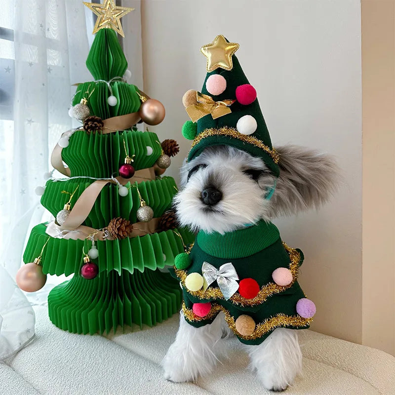 2024 New Christmas Pet Clothes Christmas Tree Pet Cape Shawl Dog Transformed Into Holiday Gifts Ropa Para Perro Puppy Clothes