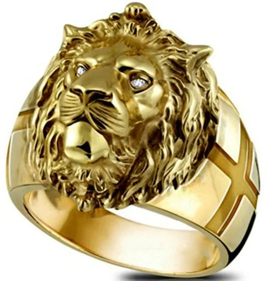 2023 New Golden Lion Head Ring Stainless Steel Cool Boy Band Party Lion Domineering Men Golden Head Unisex Jewelry Ring for Men