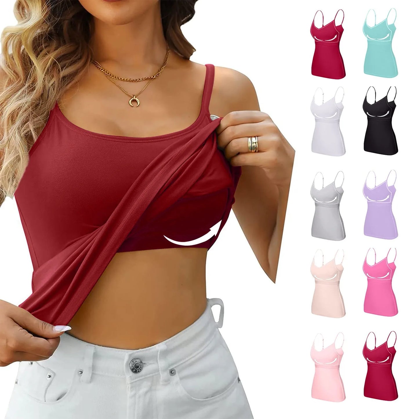 2024 New Female Camisole Large Size No Steel Ring Integrated Chest Pad Camisole Bottoming Shirt Slim Sling T Shirt