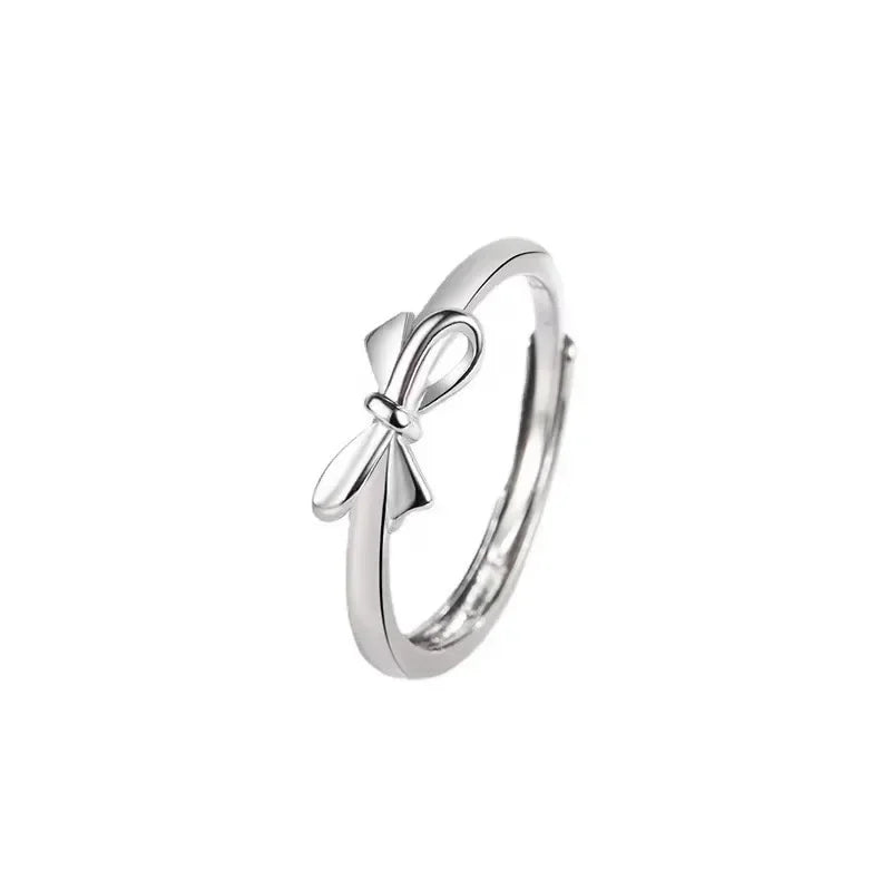 2024 New Sweet Bow Index Finger Rings for Women Mini Bow knot Design Simple Plain Opening Ring Gift For Girl