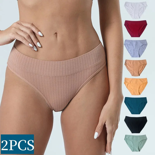 2PCS/Set Cotton Panties Women Low Waist Seamless Underwear Solid Color Comfort Breathable Briefs Sexy Lingerire M-XL Intimates