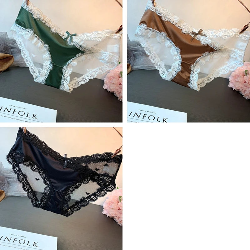 3 pieces Light luxury sexy underwear women low-rise lace transparent seamless high-grade high-grade temperament high-end briefs