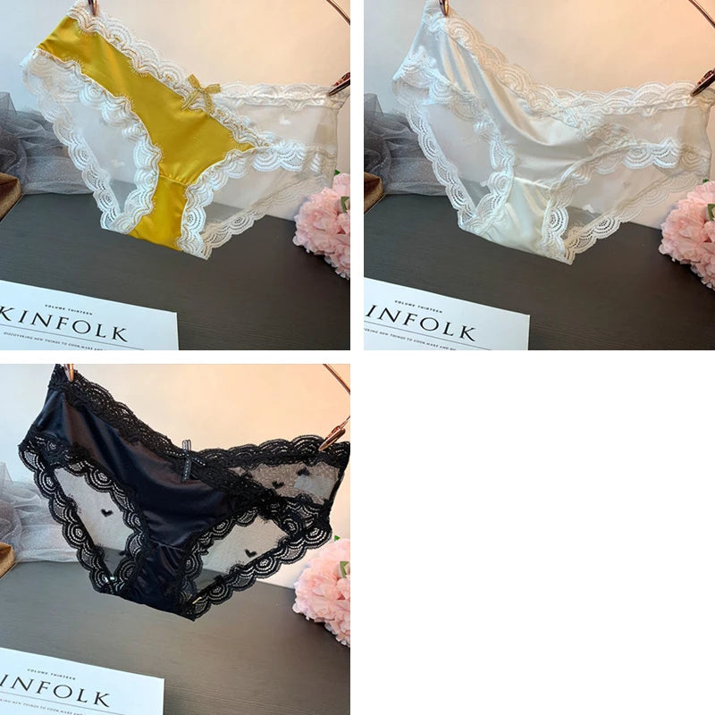 3 pieces Light luxury sexy underwear women low-rise lace transparent seamless high-grade high-grade temperament high-end briefs