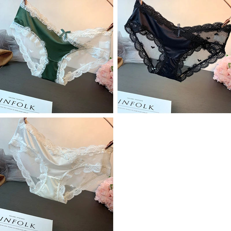 3 pieces Light luxury sexy underwear women low-rise lace transparent seamless high-grade high-grade temperament high-end briefs