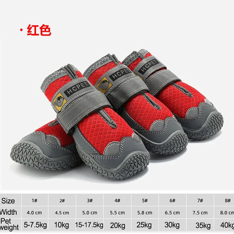 4Pcs/Set Dog Shoes for Large Dogs Breathable Professional Outdoor Dog Shoes Anti-Slip Durable Pet Shoes for Hiking Rubber Sole