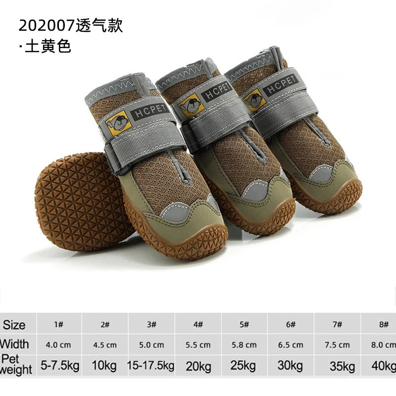 4Pcs/Set Dog Shoes for Large Dogs Breathable Professional Outdoor Dog Shoes Anti-Slip Durable Pet Shoes for Hiking Rubber Sole