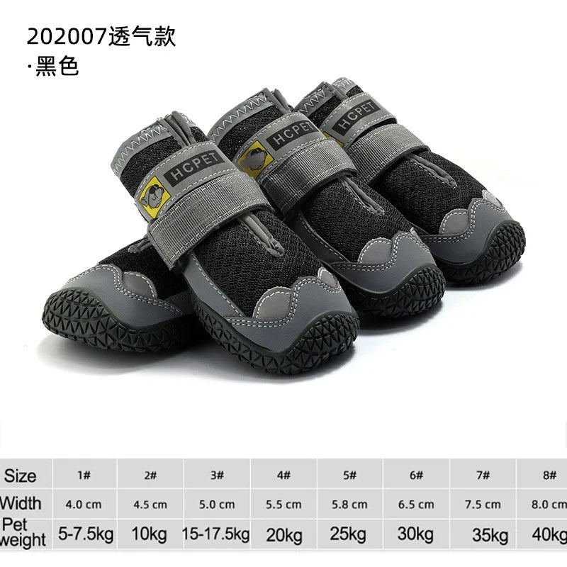 4Pcs/Set Dog Shoes for Large Dogs Breathable Professional Outdoor Dog Shoes Anti-Slip Durable Pet Shoes for Hiking Rubber Sole