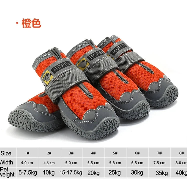 4Pcs/Set Dog Shoes for Large Dogs Breathable Professional Outdoor Dog Shoes Anti-Slip Durable Pet Shoes for Hiking Rubber Sole