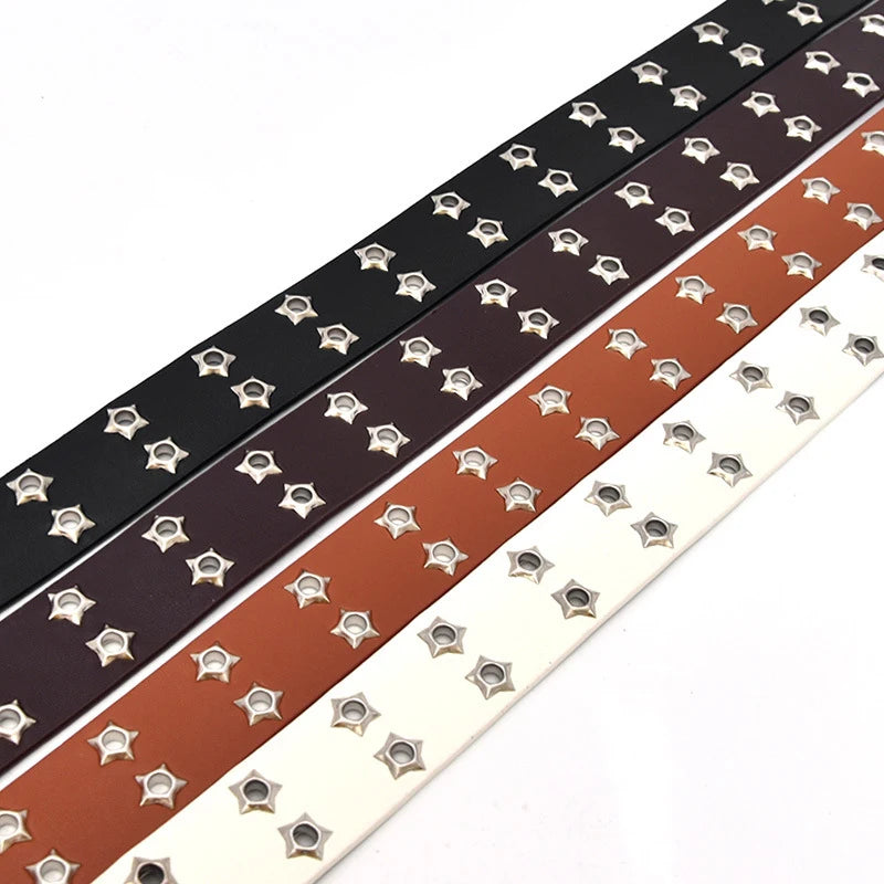 Adjustable Punk Waist Belt Star Eye Rivet Belt Goth Style Double Pin Buckle Pu Leather Waistband For Jeans Fashion Waist Strap