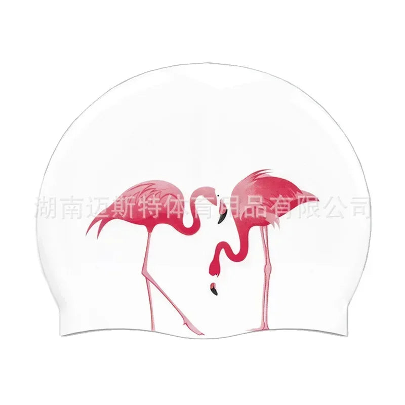 Adult Printed Silicone Swimming Cap Women Waterproof Ear Protecton Long Hair Swimming Hat Beach Pool Accessories