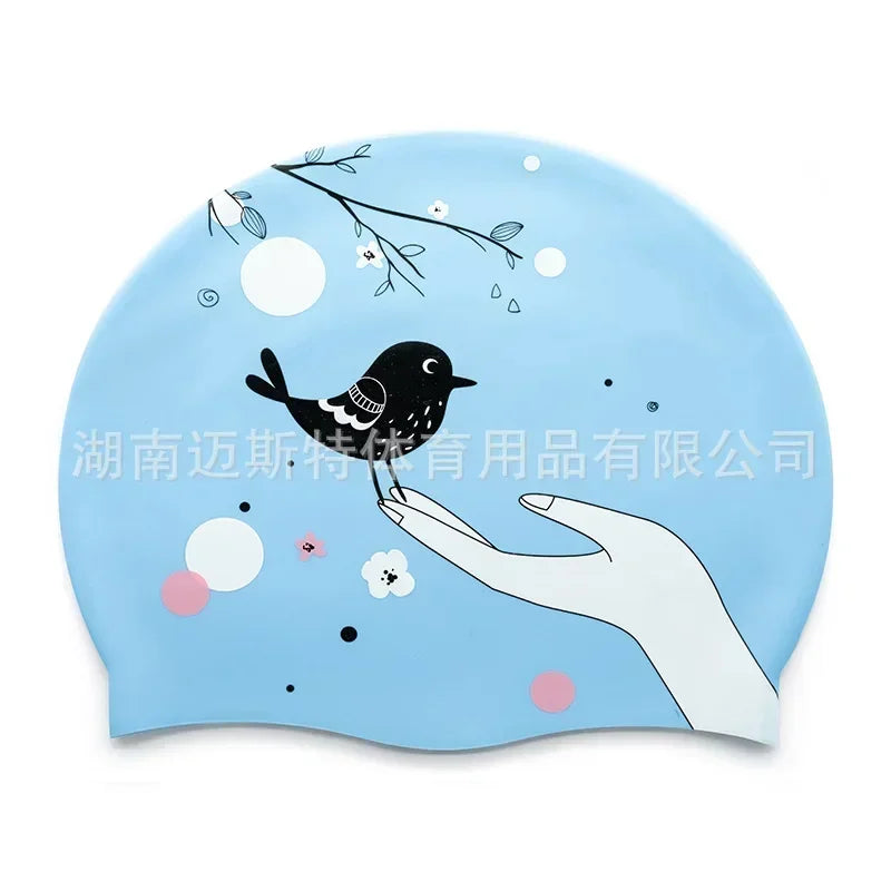 Adult Printed Silicone Swimming Cap Women Waterproof Ear Protecton Long Hair Swimming Hat Beach Pool Accessories