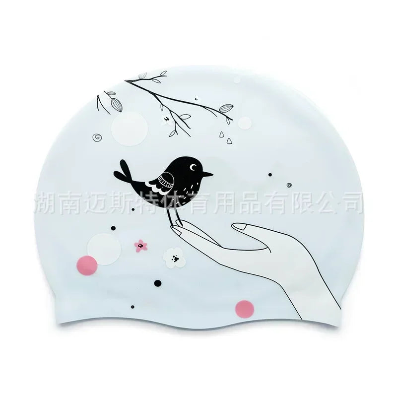 Adult Printed Silicone Swimming Cap Women Waterproof Ear Protecton Long Hair Swimming Hat Beach Pool Accessories