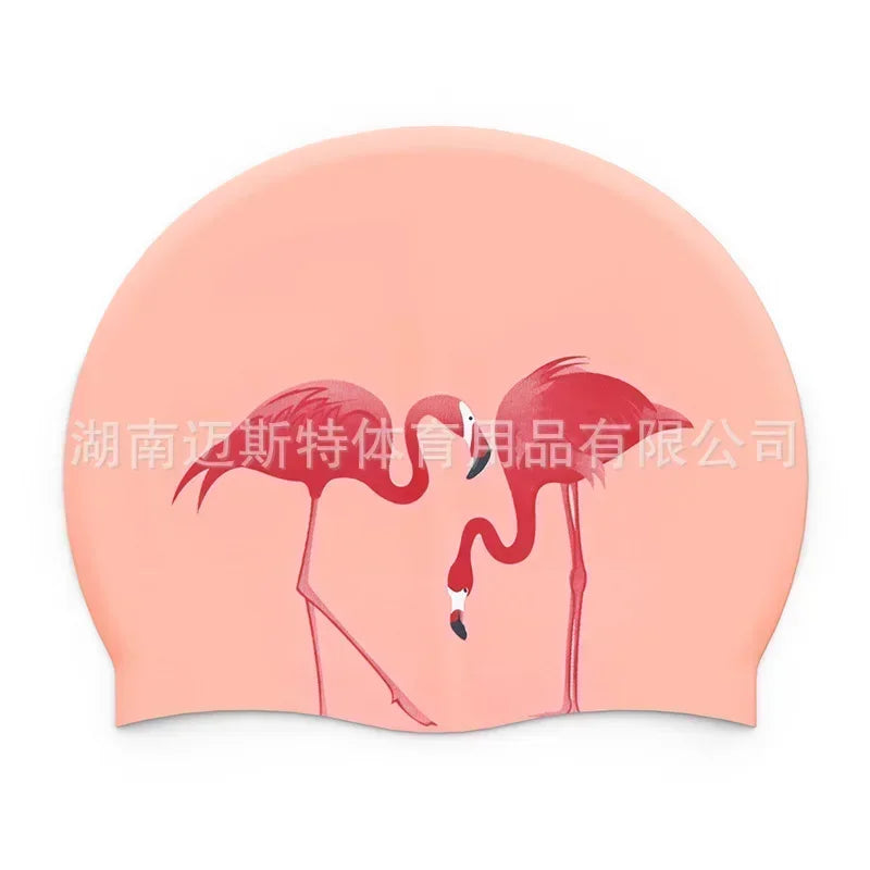 Adult Printed Silicone Swimming Cap Women Waterproof Ear Protecton Long Hair Swimming Hat Beach Pool Accessories