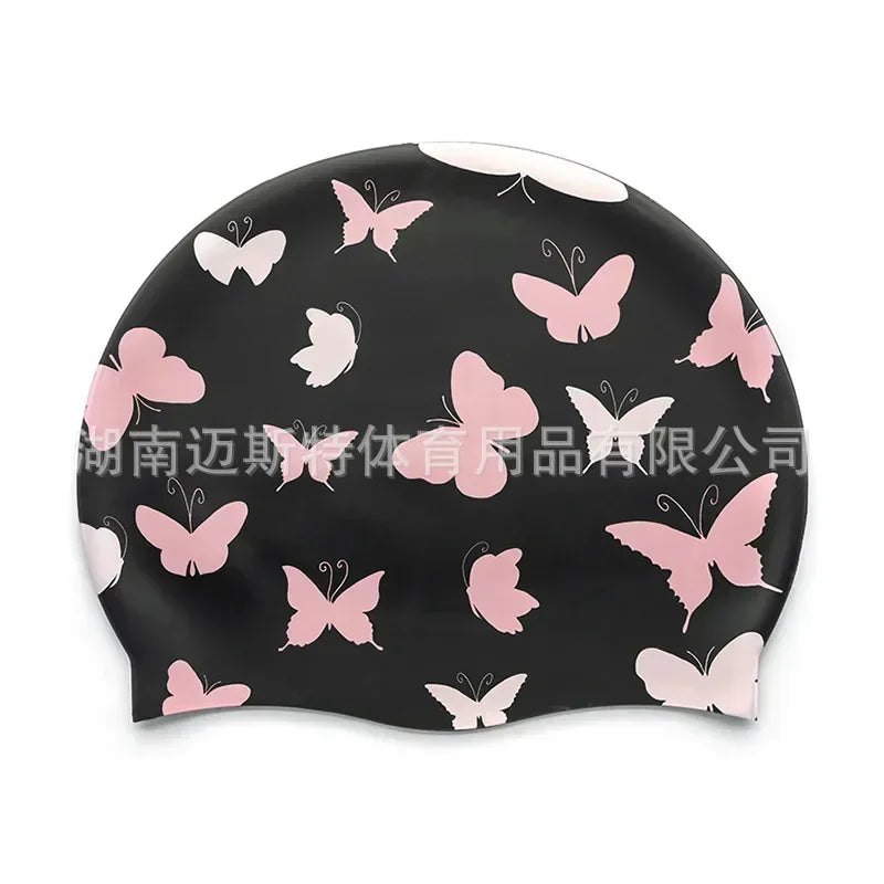 Adult Printed Silicone Swimming Cap Women Waterproof Ear Protecton Long Hair Swimming Hat Beach Pool Accessories