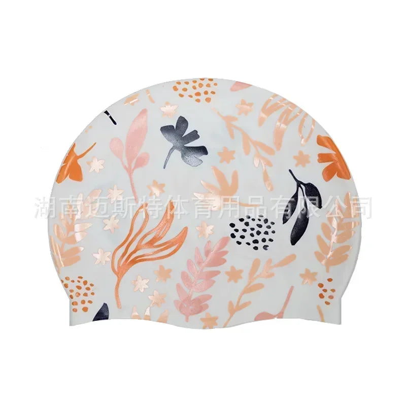 Adult Printed Silicone Swimming Cap Women Waterproof Ear Protecton Long Hair Swimming Hat Beach Pool Accessories