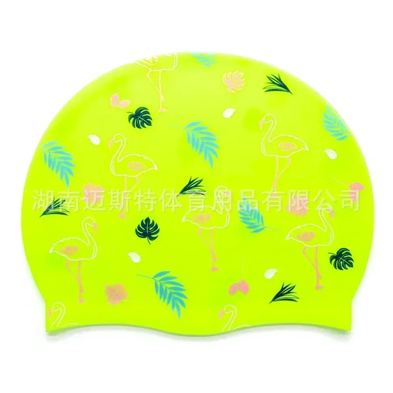 Adult Printed Silicone Swimming Cap Women Waterproof Ear Protecton Long Hair Swimming Hat Beach Pool Accessories