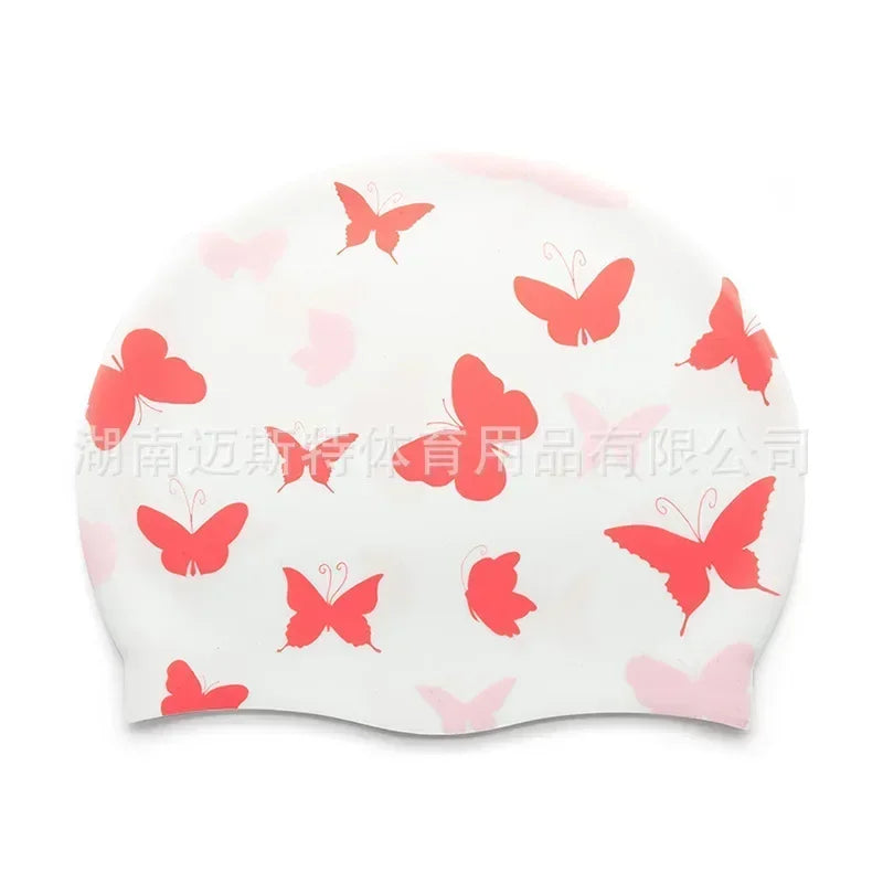 Adult Printed Silicone Swimming Cap Women Waterproof Ear Protecton Long Hair Swimming Hat Beach Pool Accessories