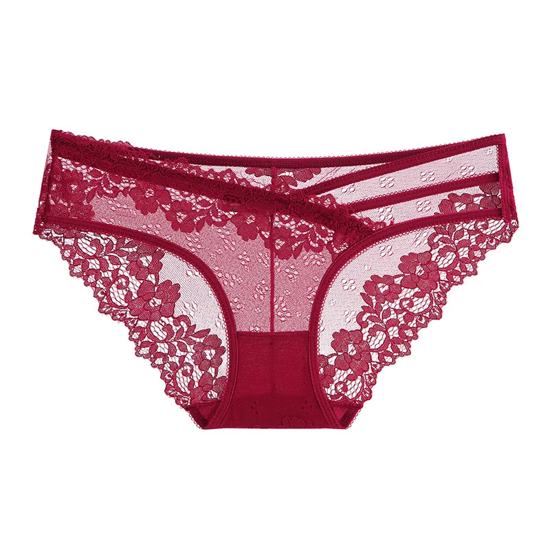 BANNIROU 1Pcs Female Panties Lace Transparent Low-Rise Solid Underwear Women's Sexy Panties Briefs