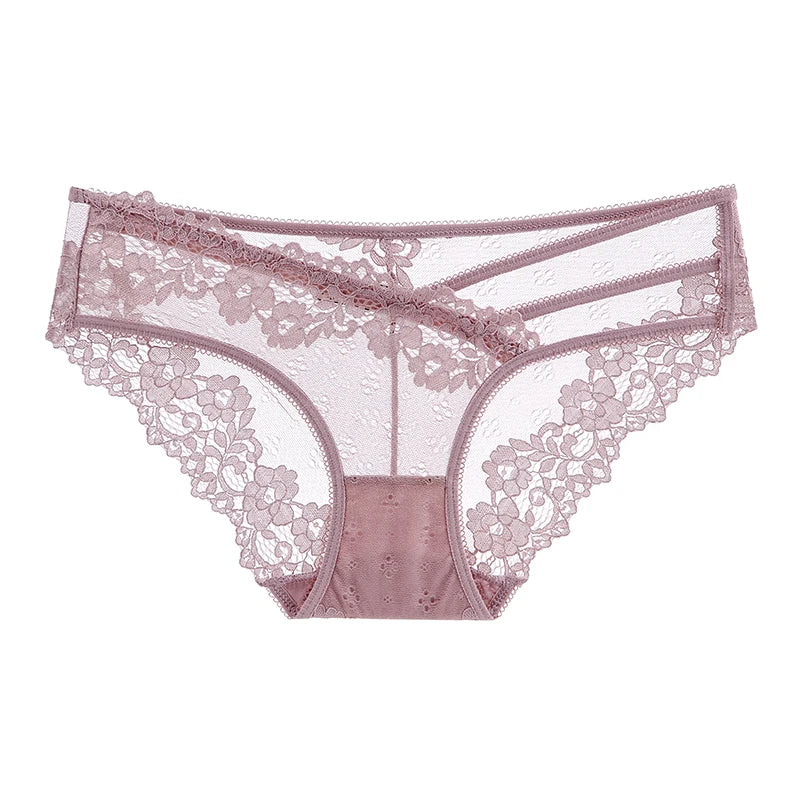 BANNIROU 1Pcs Female Panties Lace Transparent Low-Rise Solid Underwear Women's Sexy Panties Briefs