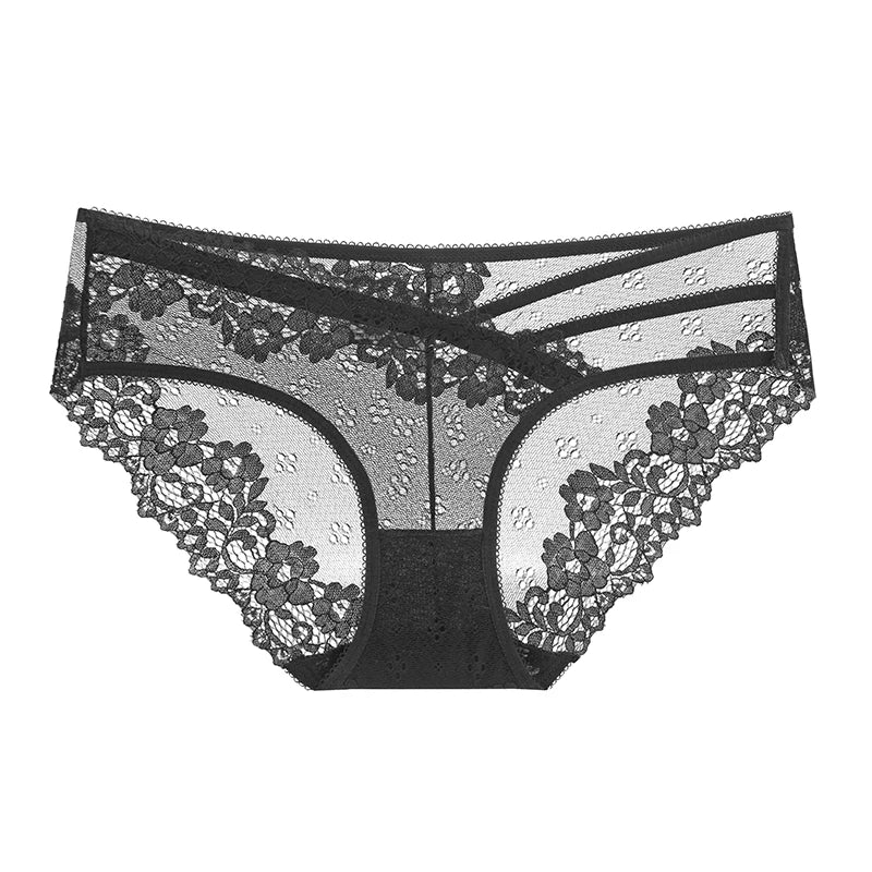 BANNIROU 1Pcs Female Panties Lace Transparent Low-Rise Solid Underwear Women's Sexy Panties Briefs