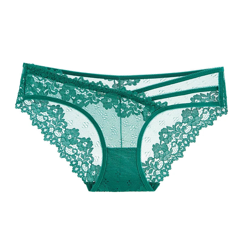 BANNIROU 1Pcs Female Panties Lace Transparent Low-Rise Solid Underwear Women's Sexy Panties Briefs