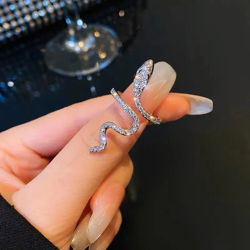 Charm Aesthetic Crystal Zircon Snake Ring Opening Adjustable Animal Rings for Women Temperament Jewelry Accessories Girl Gifts