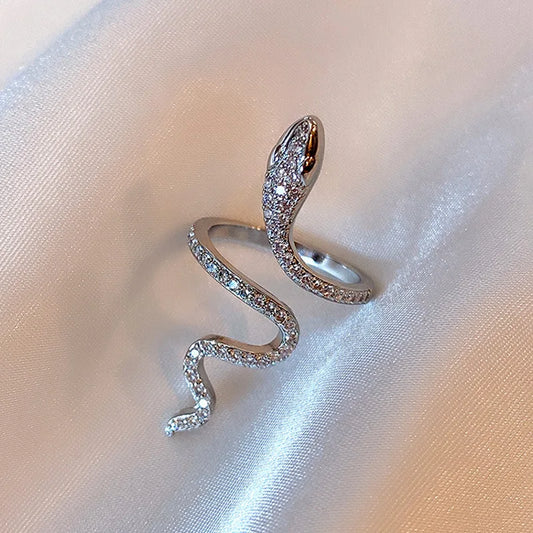 Charm Aesthetic Crystal Zircon Snake Ring Opening Adjustable Animal Rings for Women Temperament Jewelry Accessories Girl Gifts