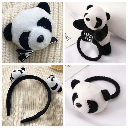 Chinese Lovely Plush Panda Headband Hairpin Brooch Hair Cute Jewelry Cartoon Doll Rope Head Accessories Animal Hair Aggrega H6S7