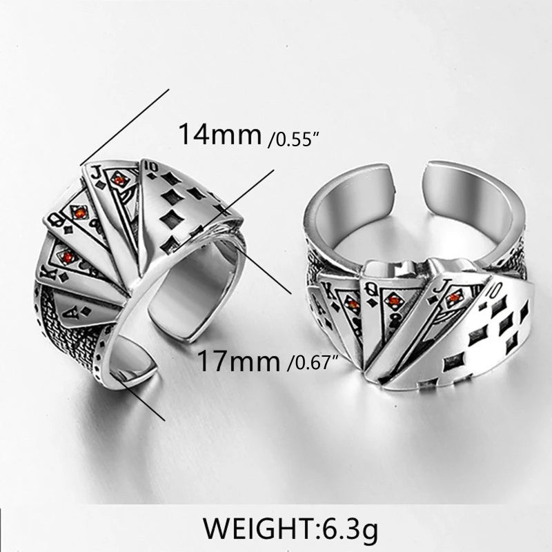 Cool Playing Card Finger Ring Open Adjustable Ring Hip Hop Lucky Band Ring